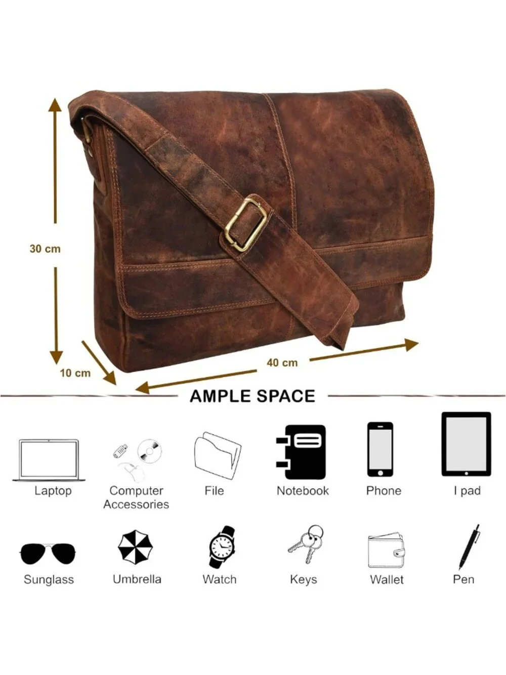 Vintage Leather Messenger Bag - 14